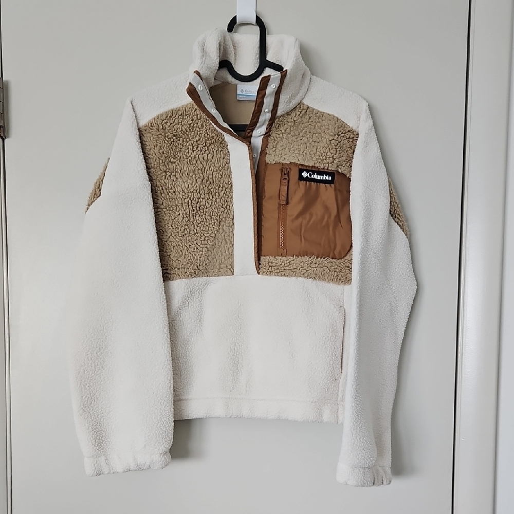 Columbia Lodge Sherpa Half-snap White and Tan Fleece Pullover